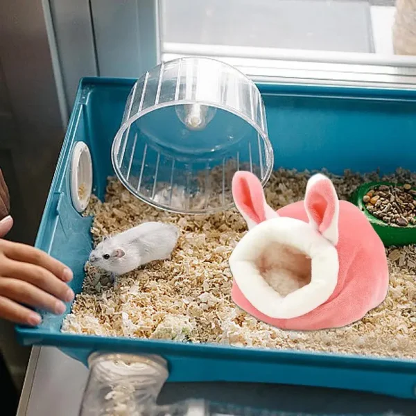 Hamster Houses Bunny Ears-Style Hamster Winter Warm Nest House Soft Habitat Accessories Chinchilla Cotton Cage Removable Plush - Image 2