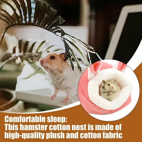 Hamster Houses Bunny Ears-Style Hamster Winter Warm Nest House Soft Habitat Accessories Chinchilla Cotton Cage Removable Plush - Image 4