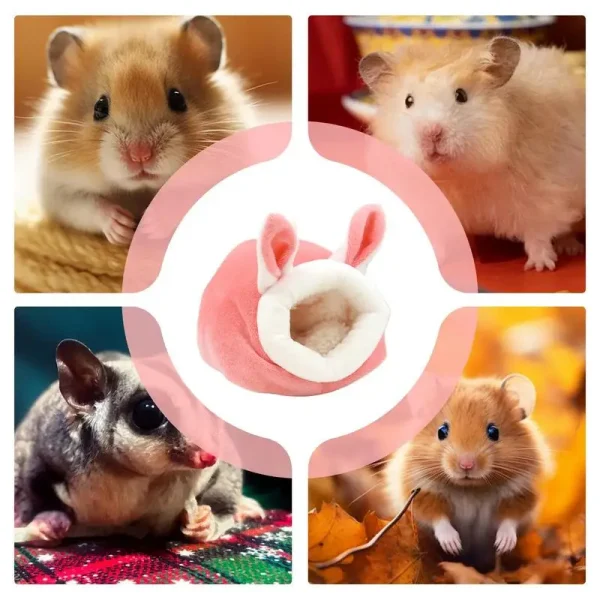 Hamster Houses Bunny Ears-Style Hamster Winter Warm Nest House Soft Habitat Accessories Chinchilla Cotton Cage Removable Plush - Image 5