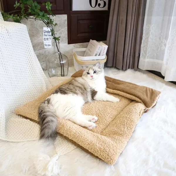 Cats Bed for Winter Pet Fluffy Things Plush Houses Cartoon Beds Warm Dog Mat Kitten Products Habitats Basket Accessory Supplies - Image 4
